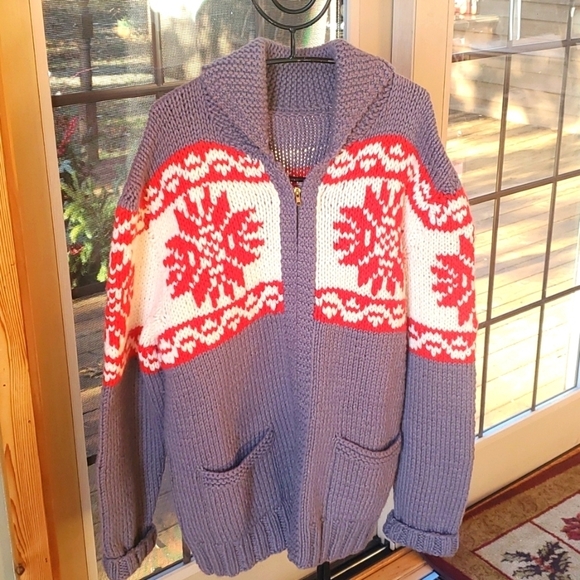 Vintage Unique Aztek 100% Wool Full Zip Collared Sz XL Cardigan Jacket w pockets - Picture 1 of 10
